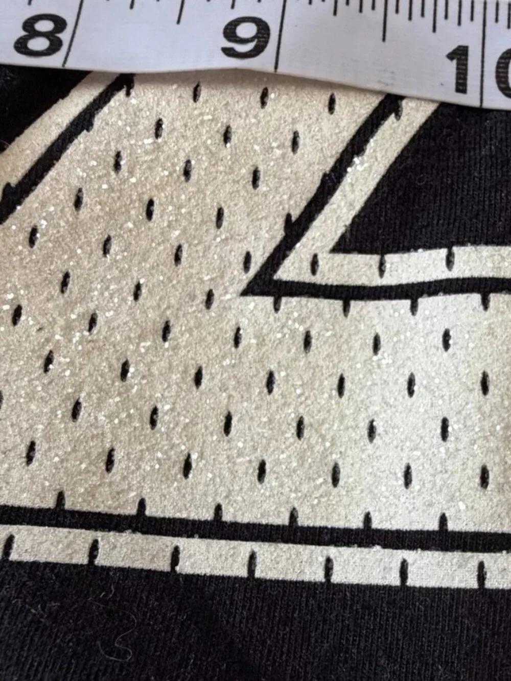 Justice black cropped short sleeve t-shirt, iridescent logo and numbers, Medium